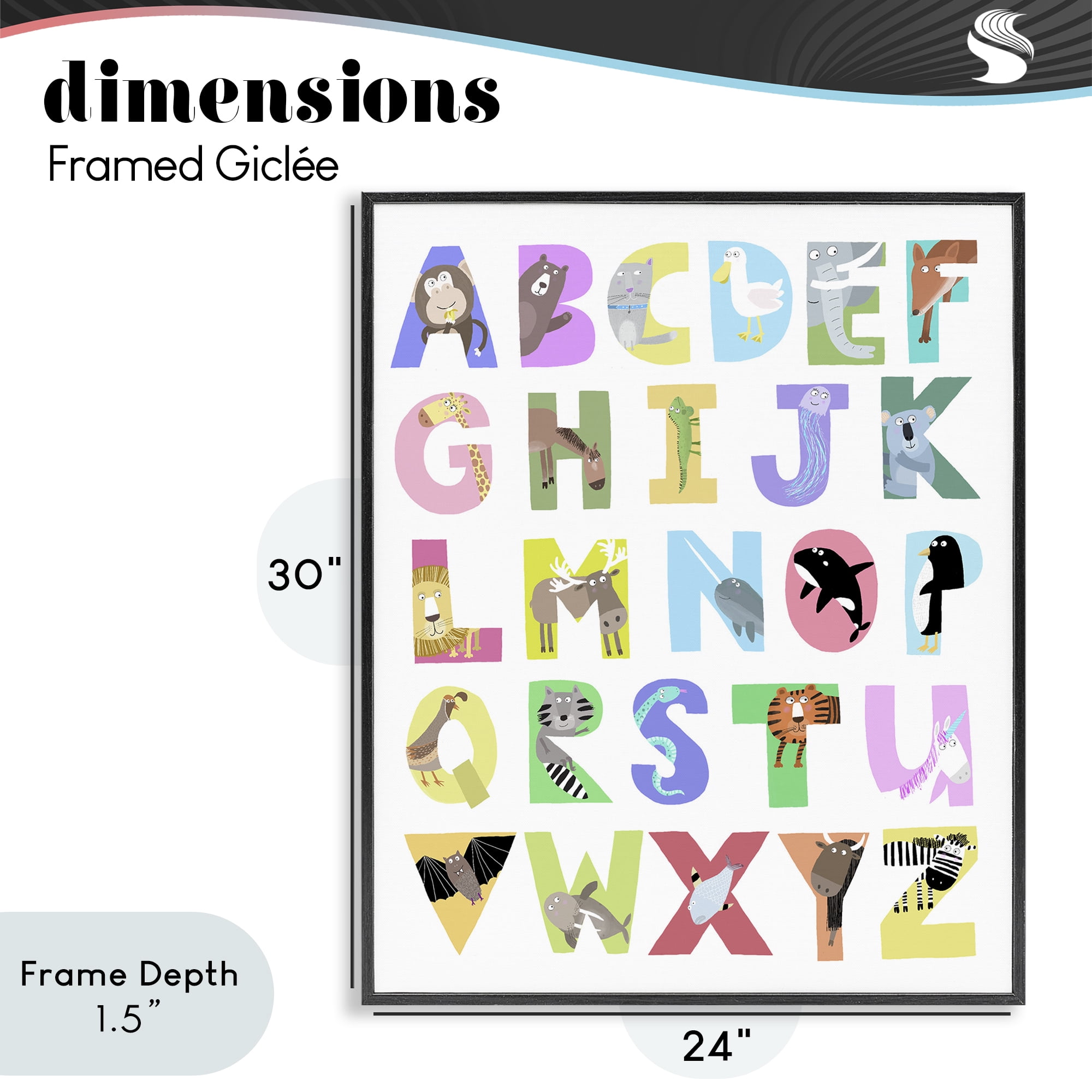 Stupell Industries Alphabet Shapes with Animals Black Framed Giclee Art, design by Carla Daly