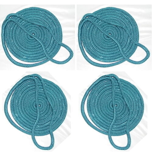 4 Pack of 1/4 Inch x 6 Ft Teal Double Braid Nylon Fender Lines for Boats