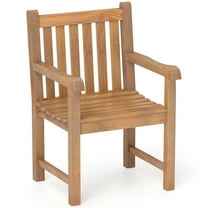 Gymax Teak Wood Patio Dining Chair Outdoor Armchair w/ Slatted Seat & Solid Legs