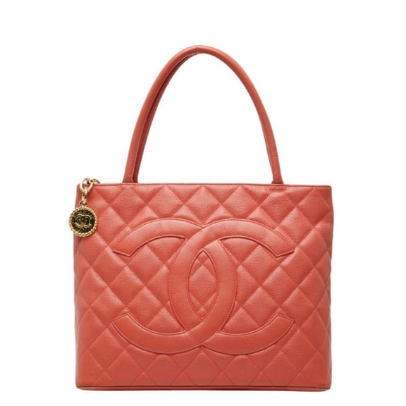 Pre-Owned Chanel Matelass Coco Mark Reissue Tote Bag Handbag Orange Caviar Leather Women's...
