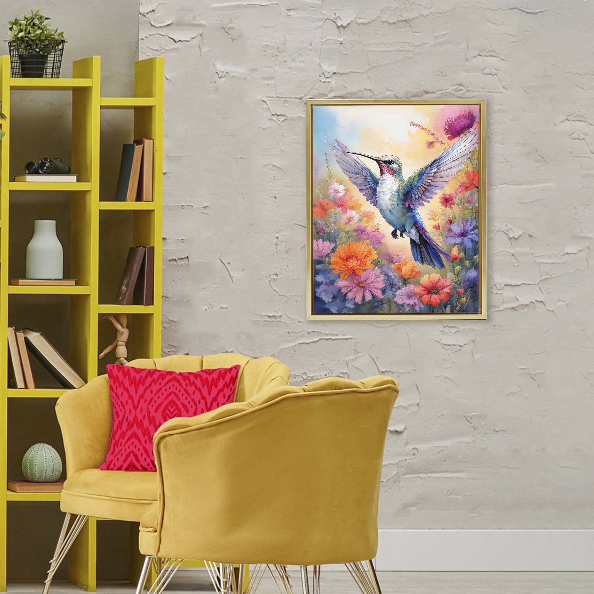 Stupell Industries Colorful Hummingbird in Bloom Gold Framed Floater Canvas Wall Art, design by Creative Studio