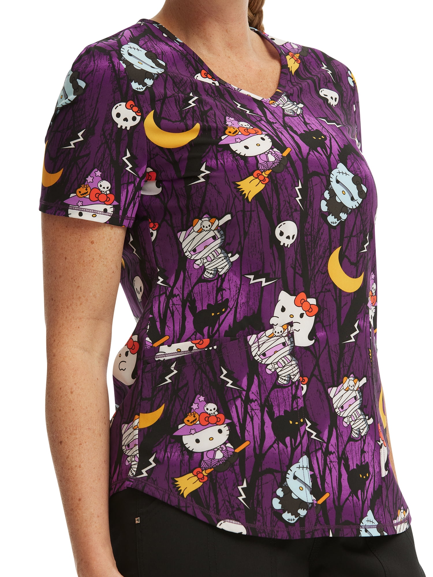 Scrubstar Women's Sanrio Hello Kitty Night Forest V-Neck Print Scrub Top