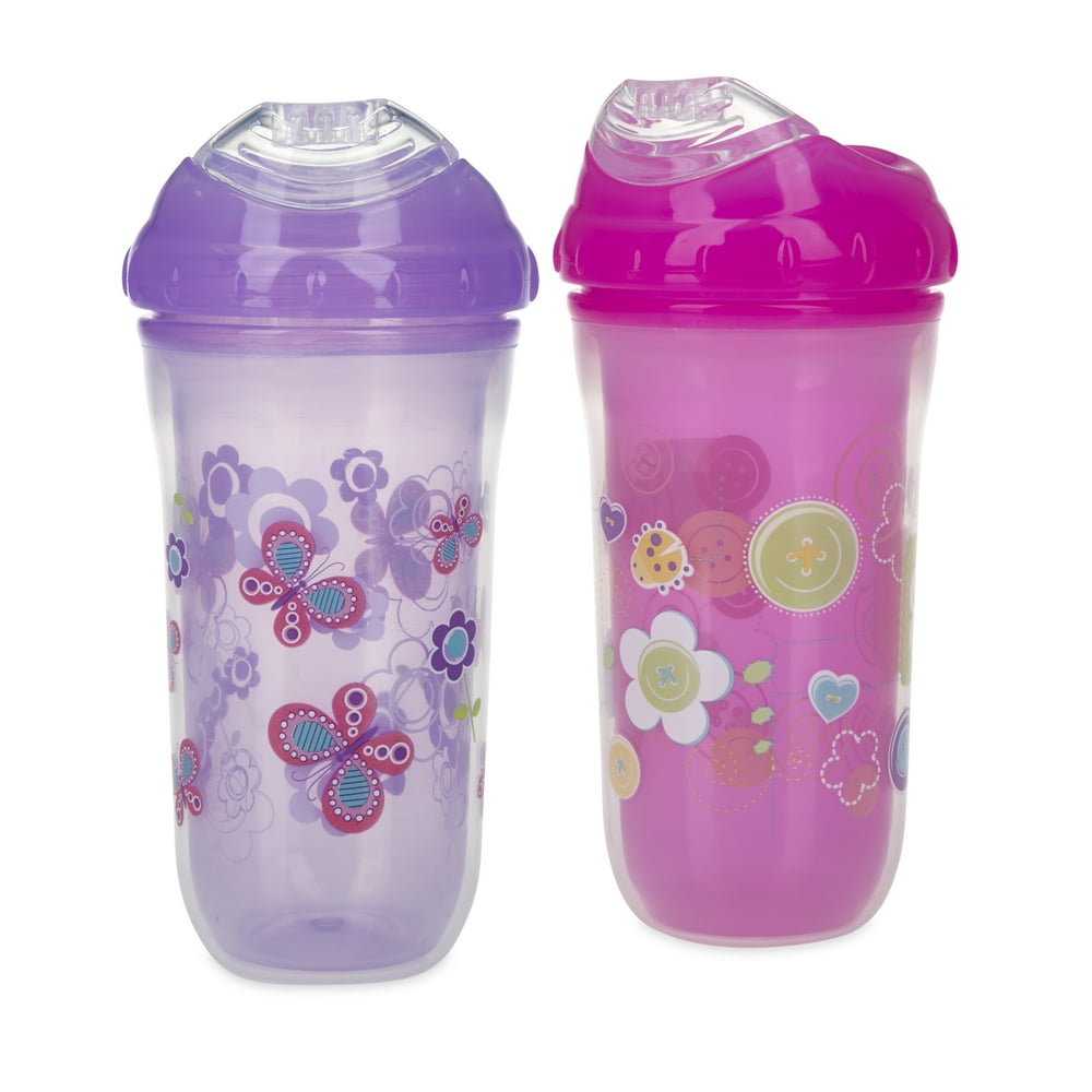 Nuby Insulated Cool Sipper Soft Spout Sippy Cup 2 pack, Girl