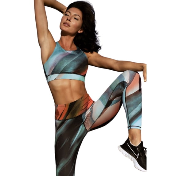 Women's Printed Activewear Sports Bra - Waves of Blue Watercolor, M