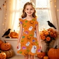 thumbnail image 2 of HNMKIU Halloween for Girls Flutter Sleeve Nightgown Summer Casual Cartoon Digital Print Dress Orange - 5-6 Years, 2 of 5