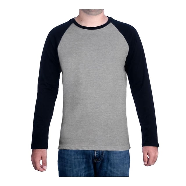 Playera Simply Basic para Hombre, Mediana Jaspe Gris con Negro Manga Larga Talla M