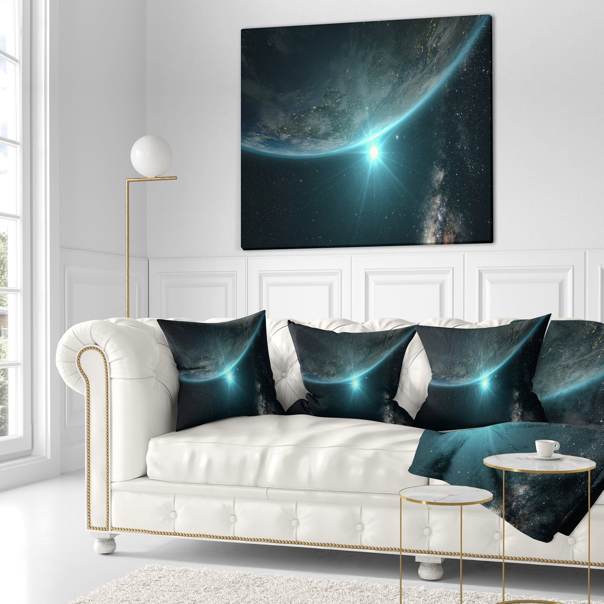 Designart Sunrise in Earth from Space - Contemporary Landscape Printed Throw Pillow - 16x16