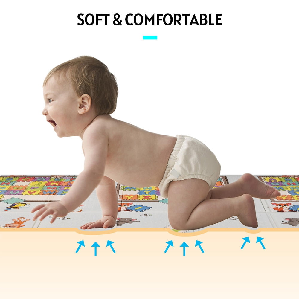 LAZIOEGR Baby Play & Crawl Mat – 71" x 47", Age Group 0-3 Years, Waterproof Foldable Foam, Soft XPE, Reversible, Edge-Stitched, Includes Storage Bag