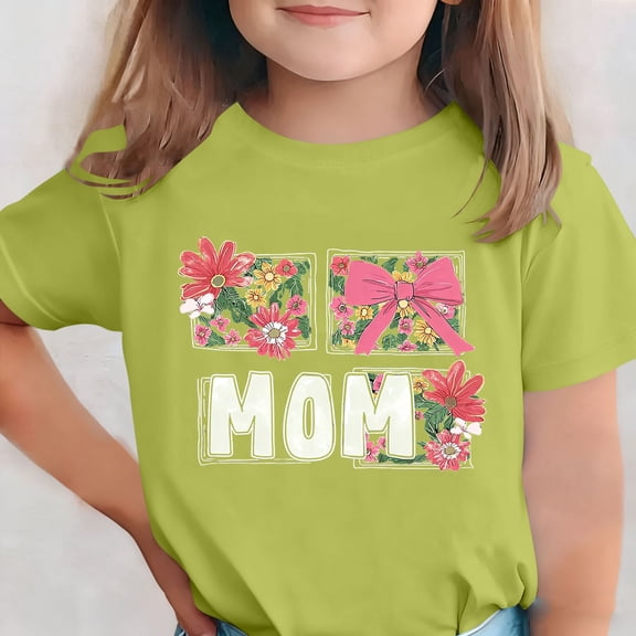 SGFCWSX Girls T-Shirts Teens Casual Floral Print Mothers Day Short Sleeve Graphic Tees Mint Green Size 14-15 Years