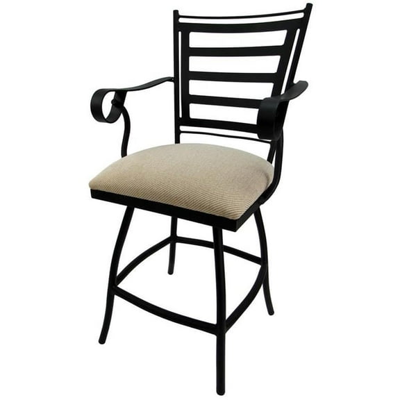 Swivel Counter 26" Outdoor Bar Stool Jenna Arms-Beige Fabric-Black Metal
