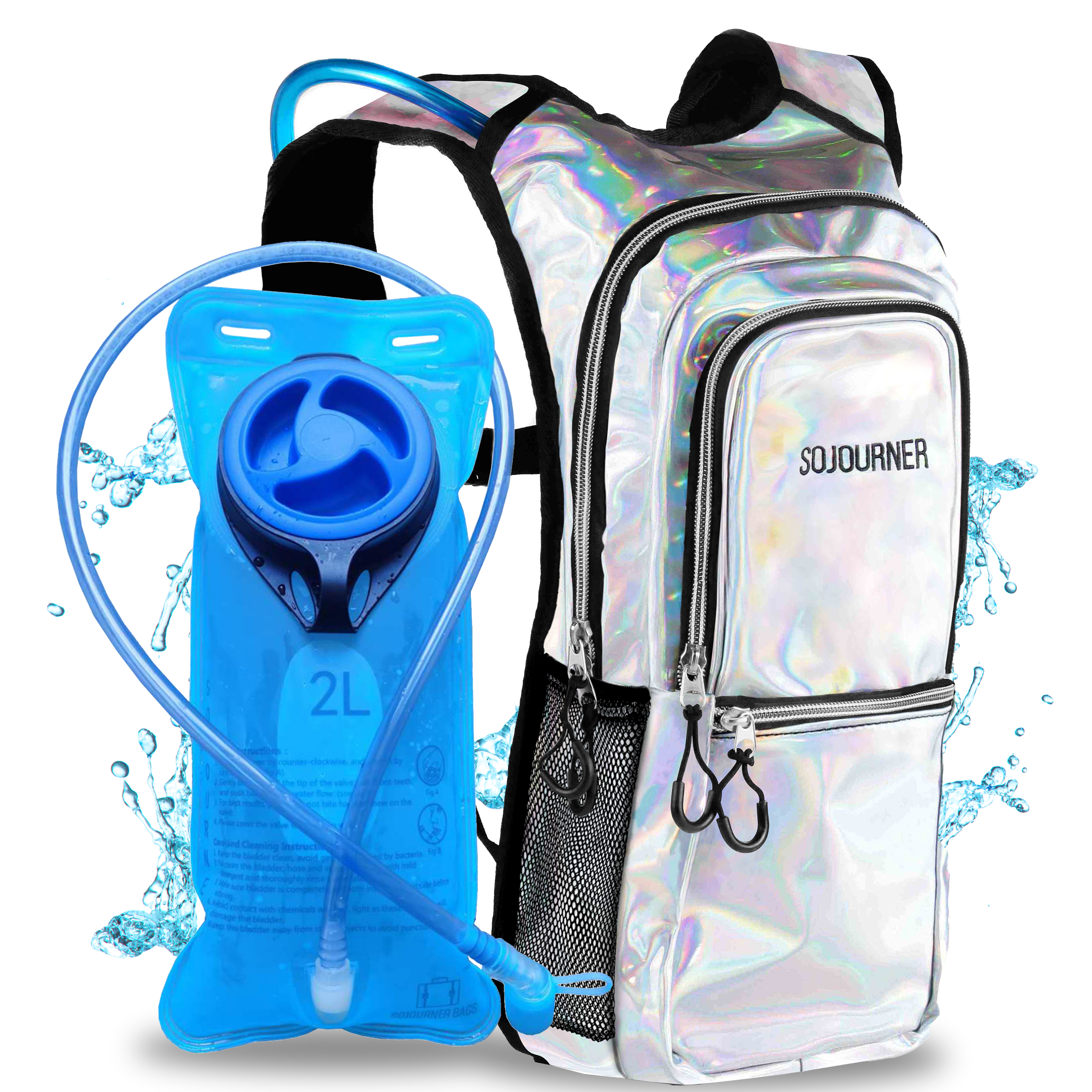Sojourner Holographic Sling Backpack - Silver Hologram Hydropak Amazon.com | Holographic Fanny Pack Belt Bag | Waterproof  main image 2