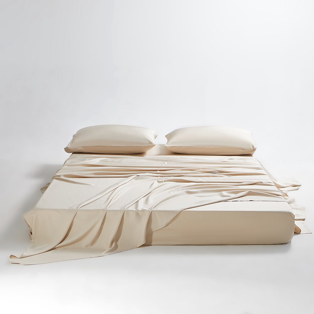100% Organic Bamboo Sheets Queen Set 4 pcs - Luxury Soft with 18 Inch Deep Pocket - Ultra Breathable Cooling Sheets for Hot Sleepers - Queen Bed Sheets（Beige)