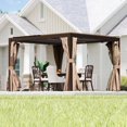 thumbnail image 1 of Domi Outdoor Living 10' x 12' Aluminum Louvered Pergola, Adjustable Roof Louvers, All-Aluminum Frame with Built-In Gutter System for Deck, Garden, or Backyard, Brown, 1 of 7