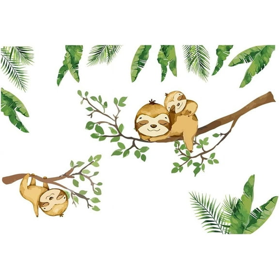 Sloth Wall Sticker Cute Sloth Jungle Branches Wall Decal Animal Removable DIY Vinyl Mural Art Wallpaper Decor for Kids Bedroom Nursery Classroom DIY