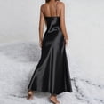 thumbnail image 4 of Fewfanhot Vacation Dresses for Women Summer Satin Spaghetti Strap Backless Maxi Dress for Women Formal Silk Tie Back Wedding Guest Dress with Slit, 4 of 8
