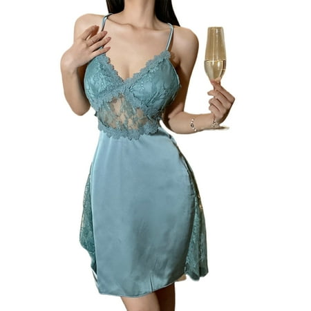 Wancir Women Lingerie Lace Modal Pajamas Nightgowns Babydoll Dress Spaghetti Strap Sleepwear Chemise
