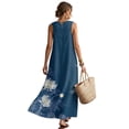thumbnail image 2 of Xoenoiee Dragonfly Water Lily Flower Print Women's Cotton Linen Maxi Dresses Round Neck Sleeveless Flowy Linen Long Dress with Pockets, Lightweight Summer Beach Vacation Outfits, Size L, 2 of 7