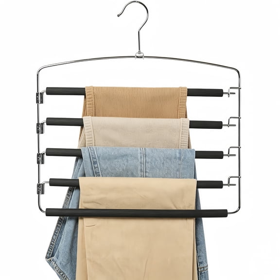 Pants Hangers 1 Pieces,Bexikou Multi-Layer Swing Arm Pants Hanger, Space Saving Jean Hangers, Stainless Steel Hangers Closet Storage Organizer for Pants Jeans Trouser Tie Slack Clothes