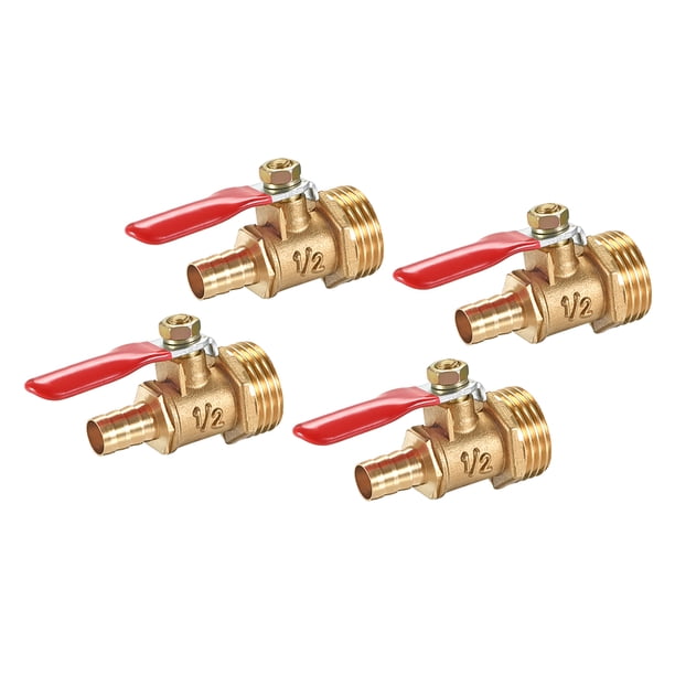 Válvula de bola de aire de latón con interruptor de cierre macho a acoplamiento de tubo de manguera, manija de operación de 180 grados, 4 piezas, G 1/2" x 1/2"