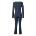 thumbnail image 4 of Conjunto de 2 piezas de manga larga para mujer: top con cuello en V y pantalones anchos, poliéster y spandex, tallas S-XL, 4 of 5