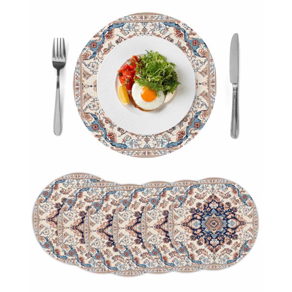 Boho Tribe Round 13 Inch Placemats Set of 6, Southwest Aztec Colorful Abstract Pattern HeatResistant Non Slip Place Mats for Dining Table, Wipeable Braided Kitchen Table Mats for Housewarming