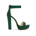 thumbnail image 3 of BLISSFUL STEP Chaussures pour Femmes en Faux Suède à Bride à la Cheville à Bout Ouvert à Talon Épais Haut Sandales à Plateforme Vert Foncé 6, 3 of 7