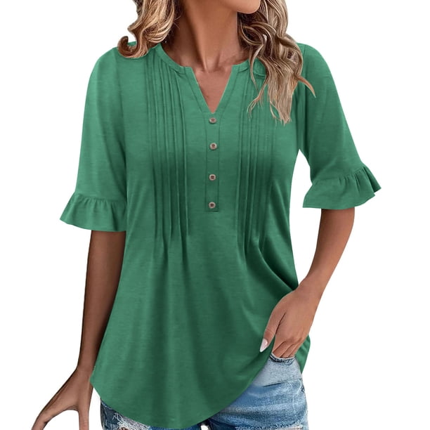 Eres Más Que una Camisa de Puntuación de Prueba Sexy de Manga Corta Lentejuelas Suelta Camisa de Blusa con Cuello en V, Poliéster