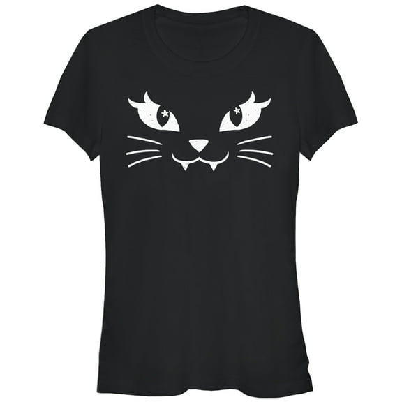 Junior's Lost Gods Kitty Cat Face  Graphic Tee Black Large