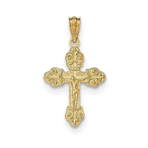 14k Yellow Gold Polished Inri Small Crucifix Pendant - Measures 26x14.7mm Wide