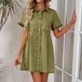 thumbnail image 5 of Gfyviroh Denim Dresses for Women Solid Color Button Turn-down Collar Mini Dresses Loose Casual Short Sleeve Dresses, 5 of 9