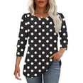 thumbnail image 5 of Fznquz Black 3/4 Sleeve Blouses for Women Crew Neck Tees Dressy Casual Polka Dot Womens Winter Clothing,M, 5 of 7