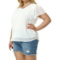 thumbnail image 5 of Unique Bargains Women's Plus Pin Dots Round Neck Casual Smocked Bell Short Sleeve Top 2X White, 5 of 7