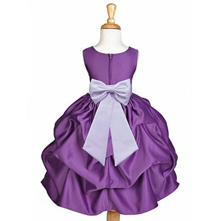 Ekidsbridal Purple Satin Pick-Up Flower Girl Dress Junior Toddler Formal Special Occasions Dresses Wedding Pageant Recital Reception Birthday Party Girl Princess Ball Gown Dance 208T