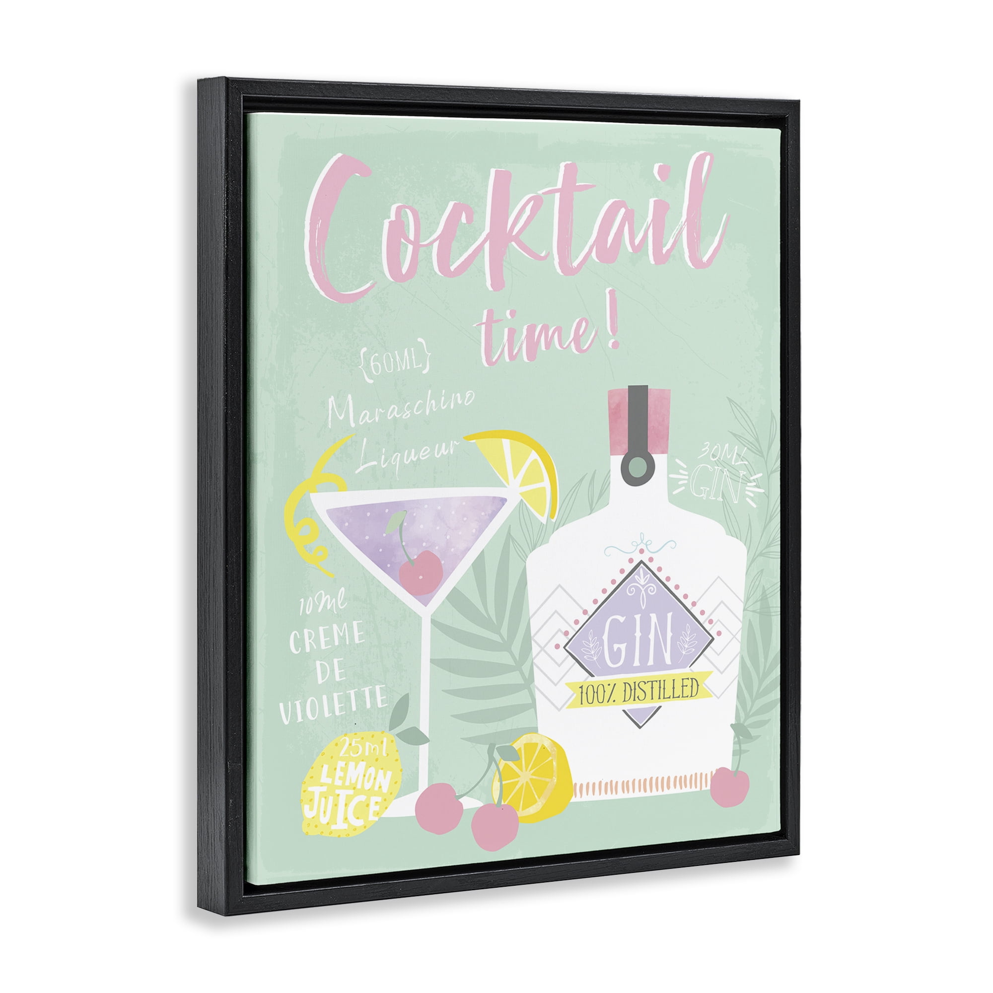 Stupell Industries Cocktail Time with Recipe Food & Beverage Painting Black Floater Framed Canvas Art Print Wall Art, 25 x 31