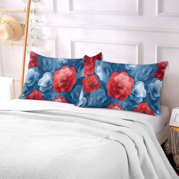 Pillow Case Plush Pillow Blue and Red Blossom Pattern Case standard size/King size/Queen size Bed Pillow Pillowcases