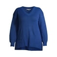 thumbnail image 7 of Heart N' Crush Women's Plus Size V Neck Dropped Shoulder Sweater with Metallic Trim, 7 of 7