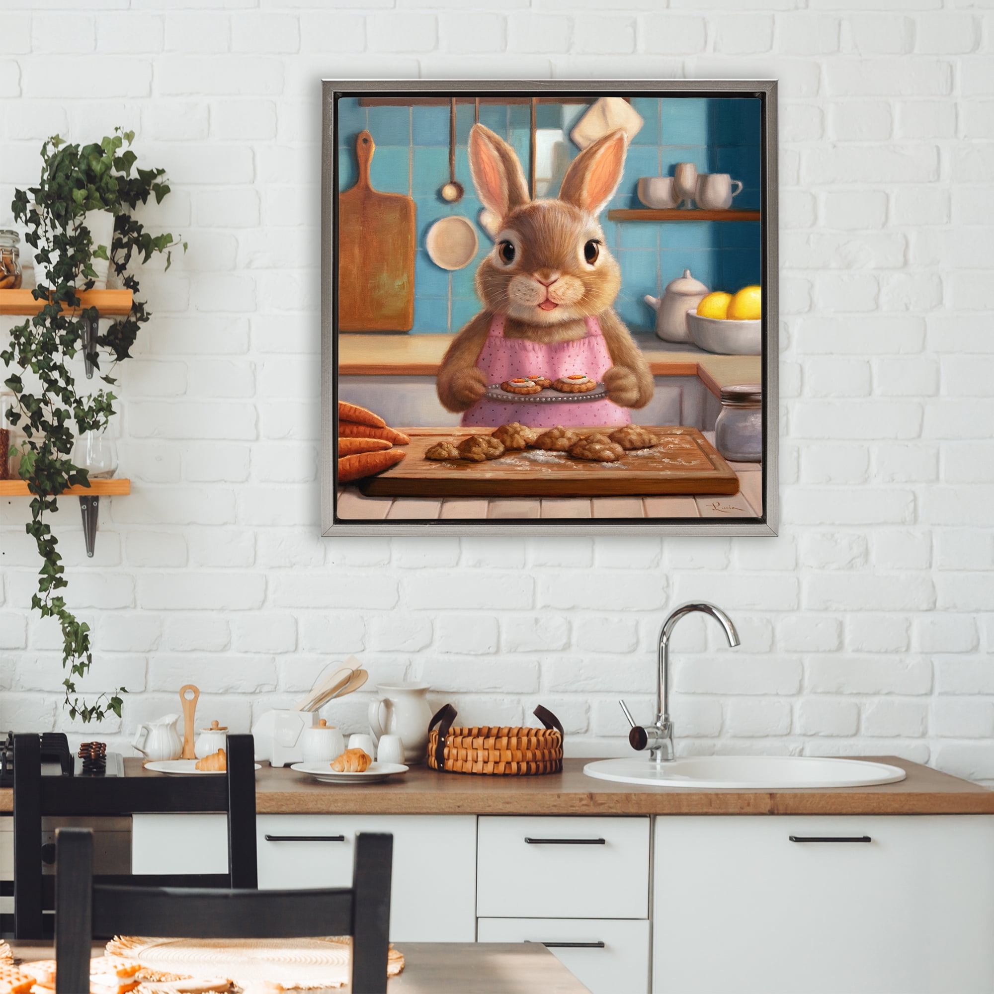 Stupell Industries Mrs. Bunny Bakewell Gray Framed Floater Canvas Wall Art, design by Lucia Heffernan