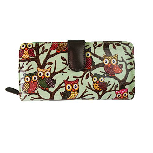 Ladies Vintage Butterfly Owl Flower PolkaDot Folded Zip Wallet Purse Bag Clutch 