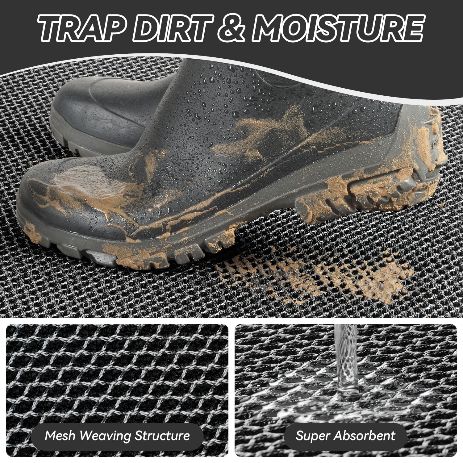 SIXHOME Outdoor Mat 17"x30" Front Door Mat Non Slip Rubber Doormat Low Profile Welcome Mat for Outside Absorbent Dirt Trapper Outdoor Doormat with Elastic Mesh Surface Heavy Duty Floor Mat Gray