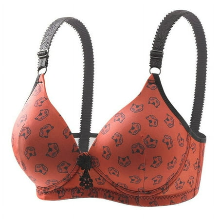 Pntutb Womens Plus Size Women Print Gathered Together Daily Bra Underwear No Rims Red S