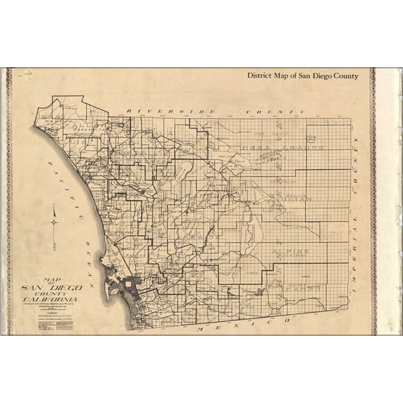 24"x36" Gallery Poster, map of san diego county California 1911
