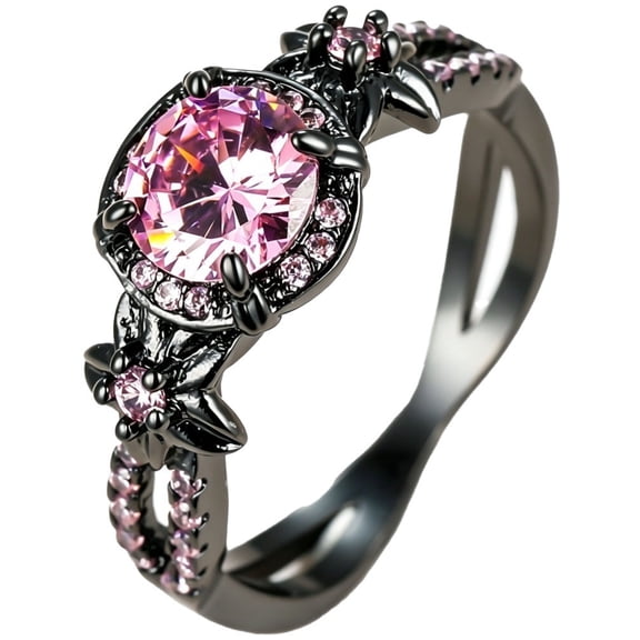 HIRPLIS Gothic Dainty Round Rings for Men Women Stainless Steel Vintage Cubic Zirconia Elegant Leaf Festival Wedding Party Vacation Daily Jewelry Gift Pink 10