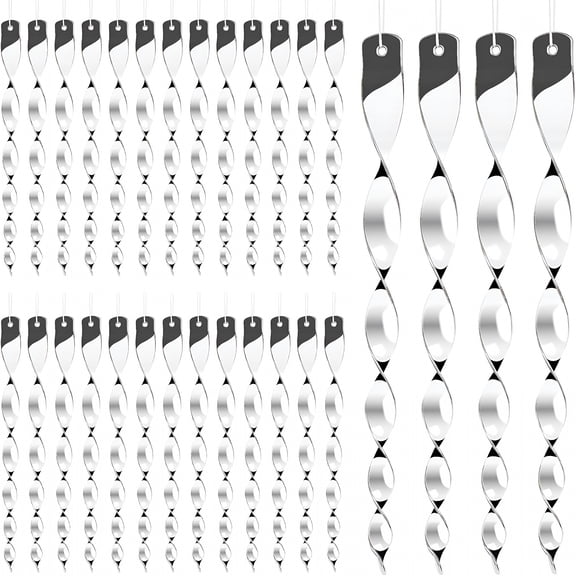 XIBUFE 30 Pack Bird Deterrents for Outside, Bird Repellent Hanging Silver Plastic Reflectors Scare Rods, Garden Decorative Reflective Scare Birds Away, Like Woodpeckers, Pigeons and Geese