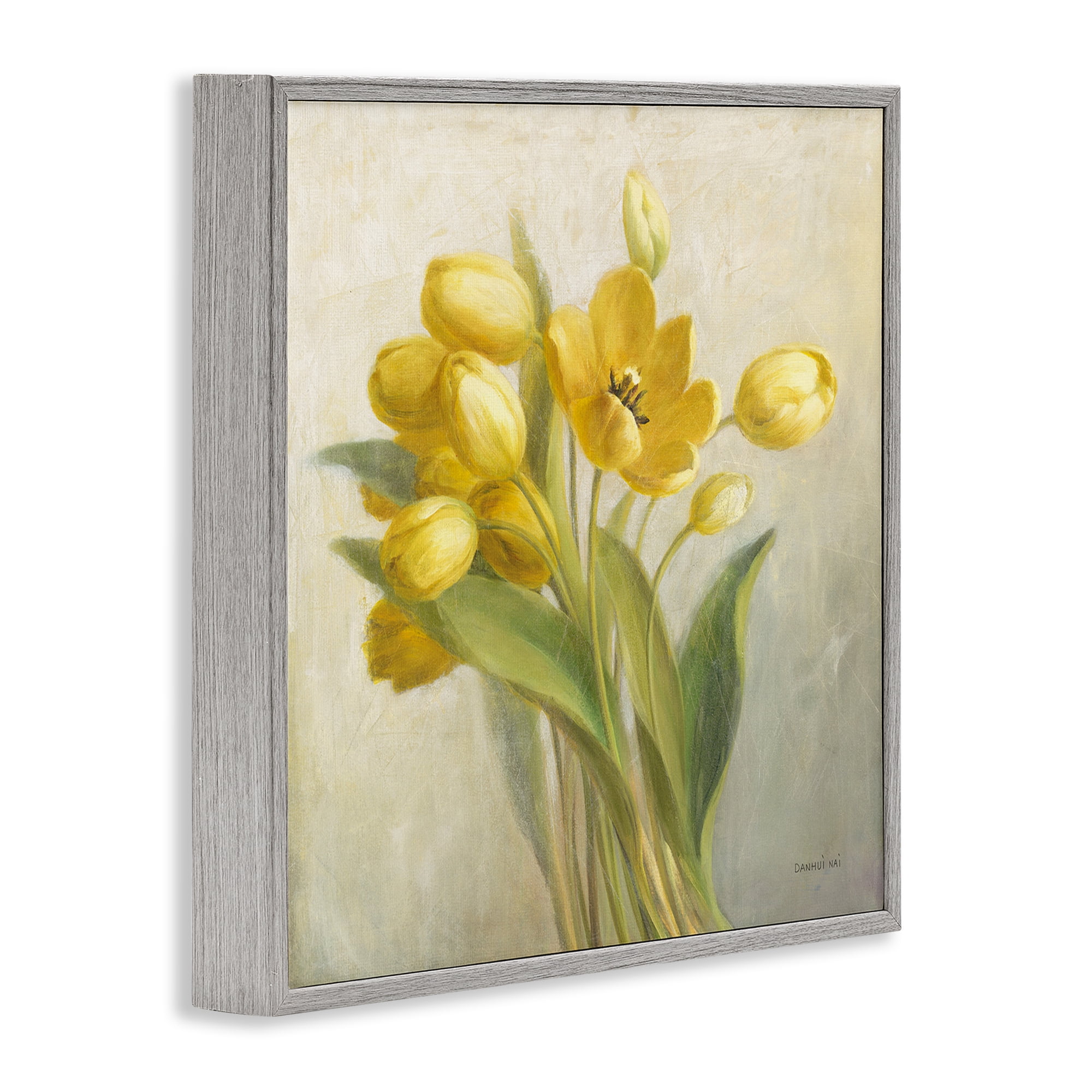 Stupell Industries French Yellow Tulips Botanical & Floral Painting Gray Framed Art Print Wall Art, 12 x 12