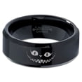 thumbnail image 2 of Tungsten Alice in Wonderland Cheshire Cat Band Ring 8mm Men Women Comfort Fit Black Beveled Edge Polished, 2 of 4