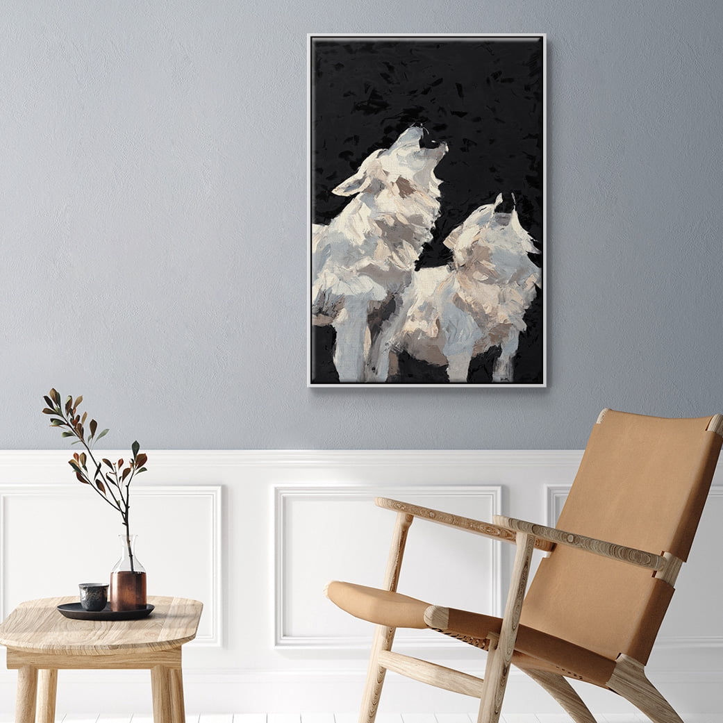 Midnight Wolves Framed Premium Gallery Wrapped Canvas - Ready to Hang - 17 x 25 - White Floating Frame