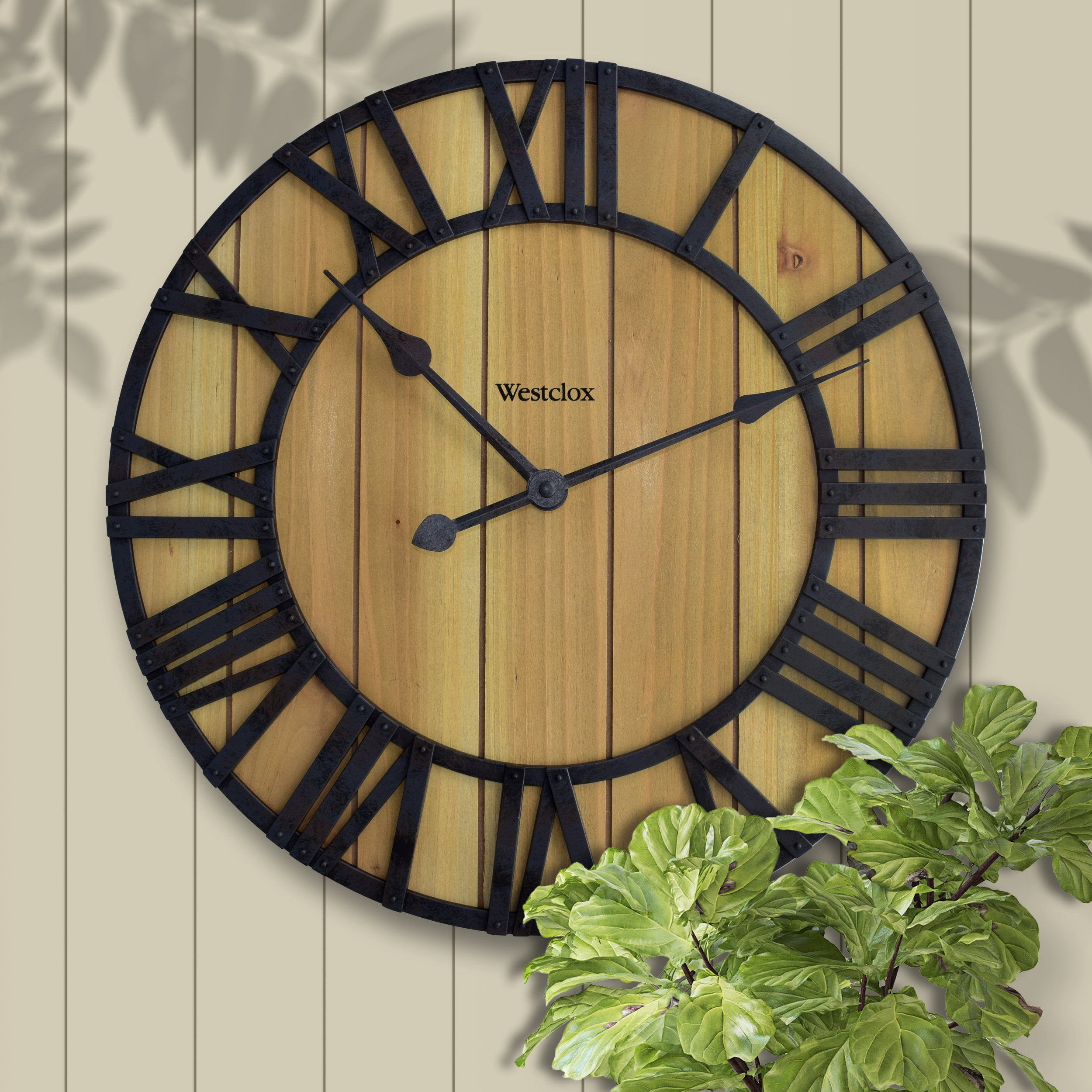 Westclox 16" Natural Wood Grain with Raised Roman Numerals & Iron Finish Wall Clock – Model# 38067