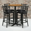 Flash Furniture 30'' Round Natural Laminate Table Set with X-Base and 4 Ladder Back Metal Barstools - Black Vinyl Seat