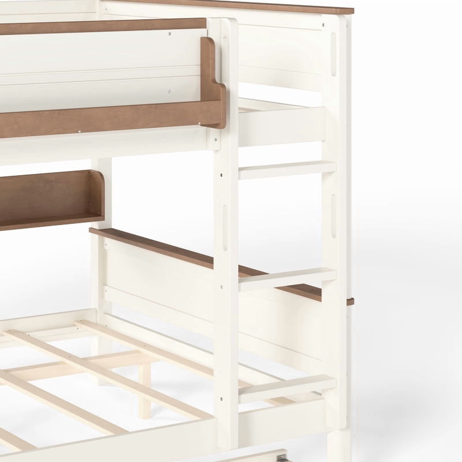 Queen-Over-Queen Wooden Bunk Bed Frame with Trundle, Detachable Bed Convertible Into 2 Platform Beds, Kids Storage Bed with Shelf