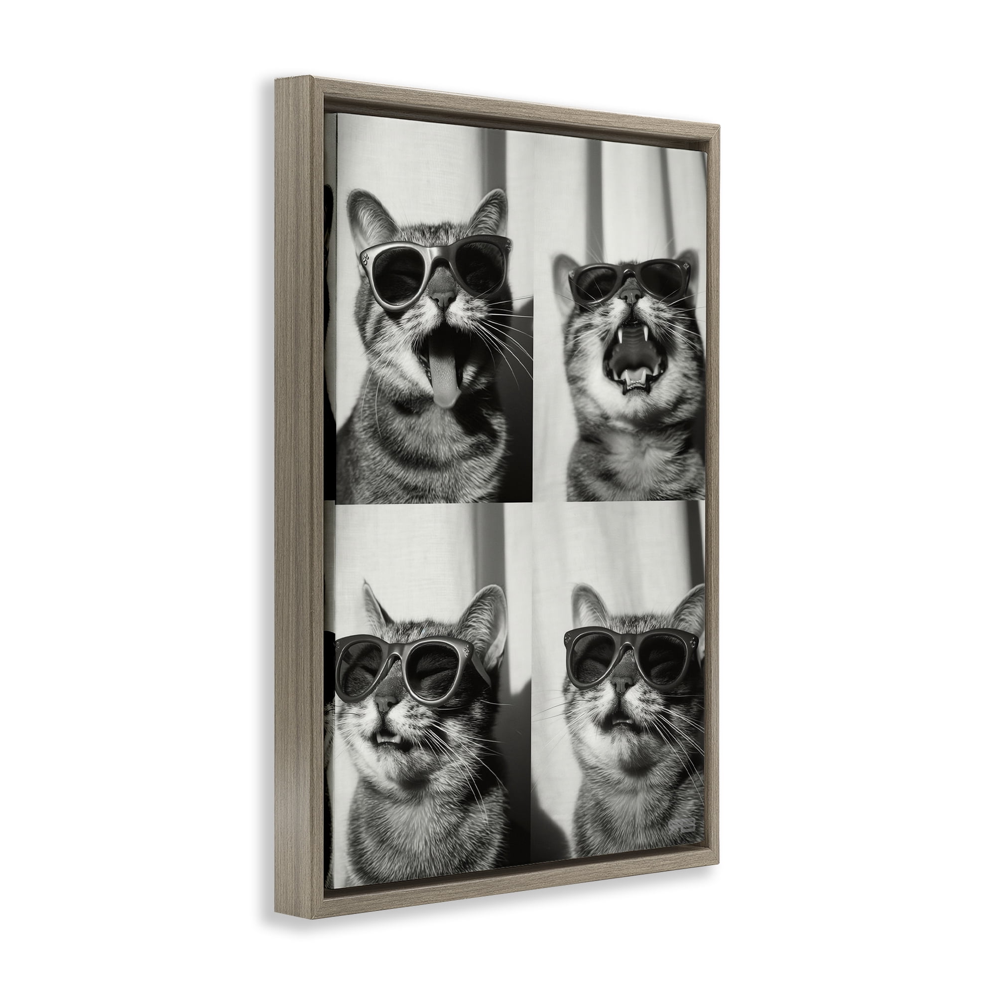 Stupell Industries Photobooth Style Cat Novelty Painting Brown Floater Framed Art Print Wall Art, 21 x 31